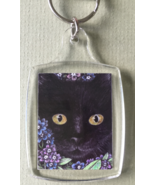 Small Cat Art Keychain - Black Cat with Forget-Me-Nots - £6.32 GBP
