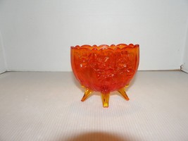 Vintage Fenton Orange Amberina Cabbage Rose 4 Footed Narrow Pillow Vase - £16.04 GBP