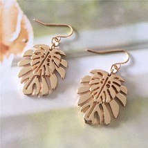 High Quality Vintage Drop Earrings for Women Gold color Double Leaf Drop Earring - £6.47 GBP