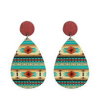 Green &amp; Red Wood Geometric Teardrop Earrings - £10.58 GBP