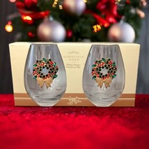 Rhinestone Christmas Wreath Glass Stemless Wine RIDGEFIELD HOME Bejeweled Blingy - £35.19 GBP