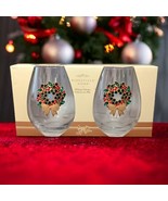 Rhinestone Christmas Wreath Glass Stemless Wine RIDGEFIELD HOME Bejewele... - £35.03 GBP