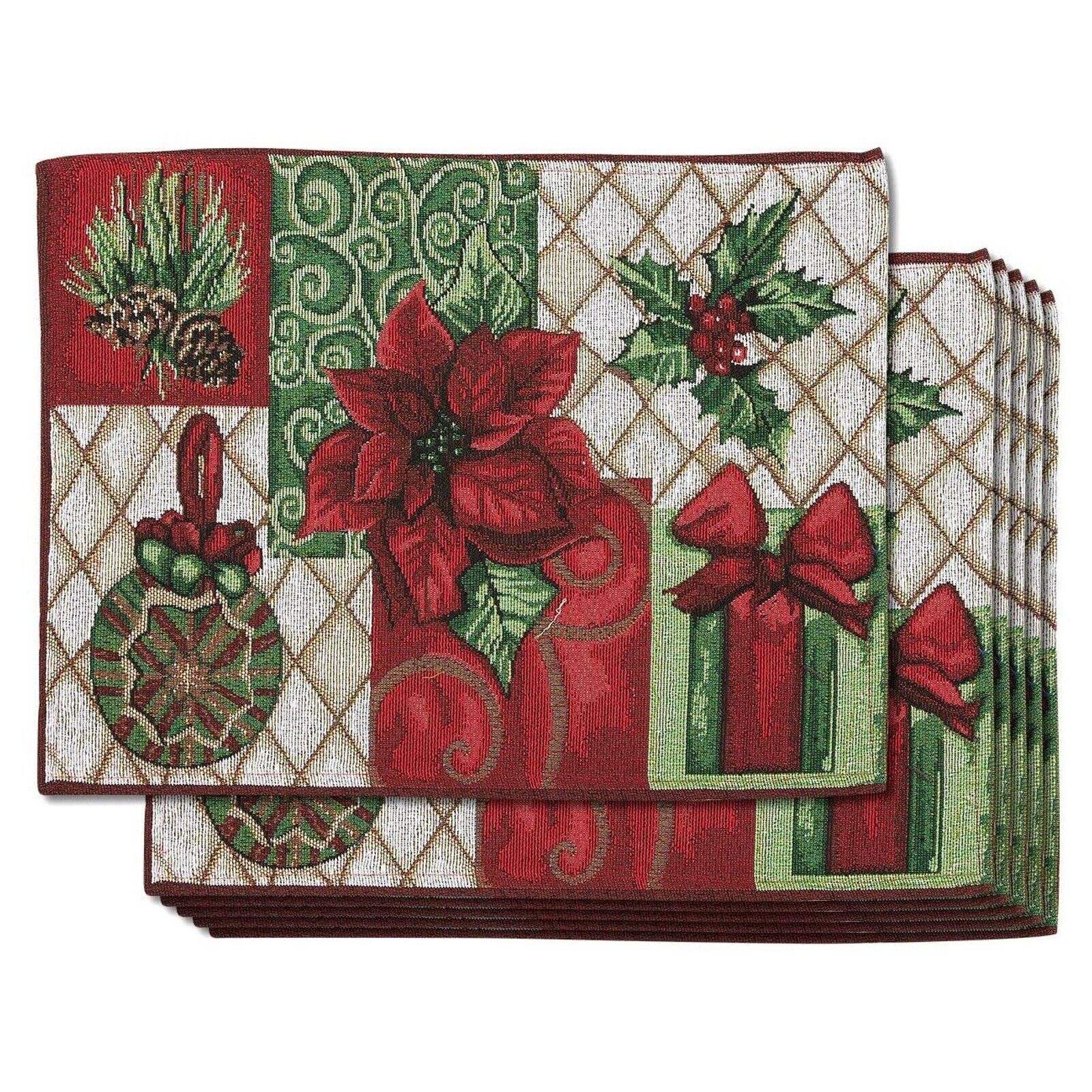 Cloth Christmas Table Placemats, Set Of 6 Holiday Placemats For Xmas, 13X18.5 In