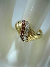 Estate Vintage 14K Yellow Gold Over Diamond Red Ruby Wedding Cascade Ring 1.50Ct - £72.67 GBP
