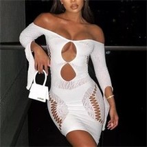  women bodycon dress perspective mesh hollow out long sleeves sexy party queen clubwear thumb200