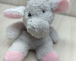 A&amp;A Plush small gray terrycloth elephant pink ears black check bow beanbag - £7.11 GBP