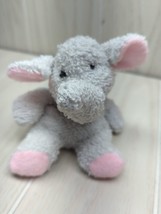 A&amp;A Plush small gray terrycloth elephant pink ears black check bow beanbag - £7.00 GBP