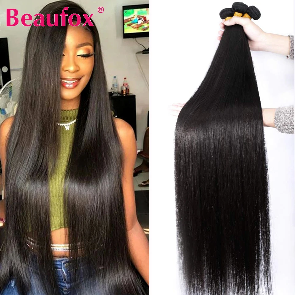 Beaufox 32 Inch Straight Human Hair Bundles Indian Hair Weave Bundles 1/3/4 Pcs - £33.70 GBP+