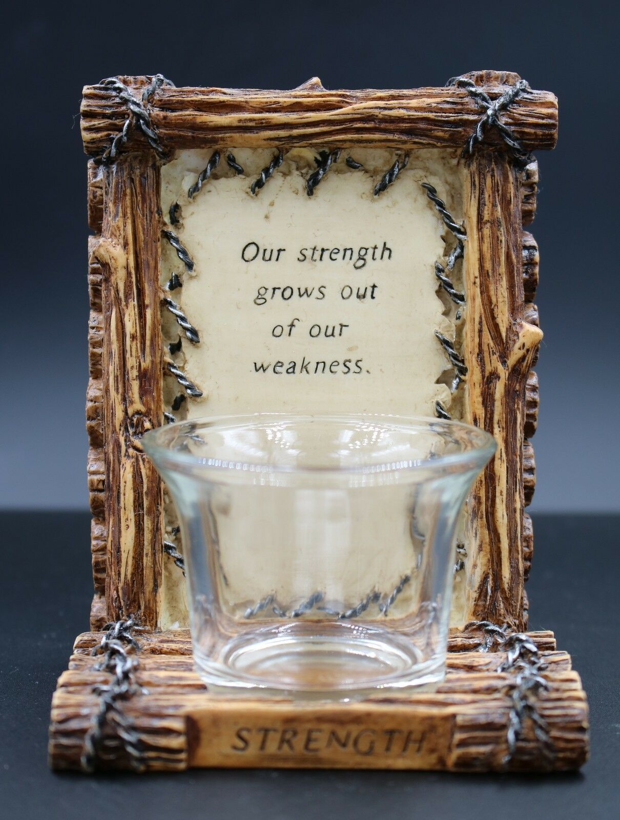 Lefton 2002 Strength Meditations Rustic Faux Wood Votive Candle Holder #13901 - $24.74