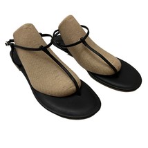 Loft Womens 9 Black Faux Leather Thong Sandals Adjustable Ankle Strap - £11.21 GBP