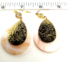 Vintage Gold Color &amp; Shell Large Dangle PIERCED EARRINGS - £10.99 GBP