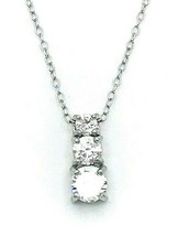 Sterling Silver 925 THAI FAS Three Stone CZ Pendant Necklace - $28.71