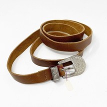 Womens Western Brown Leather Silver Buckle Tail Belt Size Medium 49 x .7... - £11.64 GBP