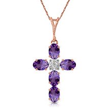 Galaxy Gold GG 14k Rose Gold 18&quot; Necklace with Amethyst Cross Pendant - £330.73 GBP