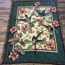 Vintage Hummingbird Tapestry Throw Blanket Flowers Fringed 68 x 50 Dan Gilbert - £25.92 GBP
