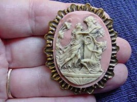 (CM53-1) Woman Knight Statue Pink Cameo Pin Pendant Jewelry Necklace - £24.29 GBP