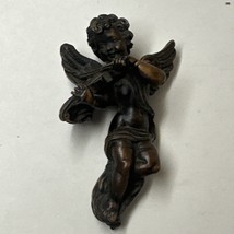 Antique Resin Cherub Cupid Angel Playing Violin Wall Hanging Decor 4” - £37.36 GBP