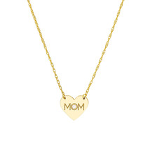 14K Solid Yellow Gold Small MOM Heart with Diamond Pendant Necklace Adjust - £188.87 GBP