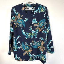Alfred Dunner Womens Size 10 Open-Front Long Sleeve Blouse Paisley Blue - $7.92