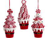Kurt Adler Set of 3 Candy Swirl 6.25&quot; Tree In Santa Bucket Xmas Ornament... - $31.88