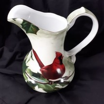 Cardinal in Holly Christmas Porcelain Pitcher Jug Hautman Brothers Collection - £14.47 GBP