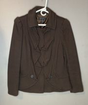 INC International Concepts Womens Full Zip Brown Ruffle Lined Jacket Size Large - £29.34 GBP
