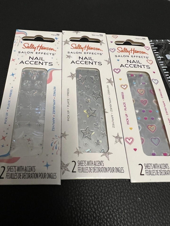 3 Sally Hansen Salon Effects Nail Accents New -2 sheets ea - $17.07