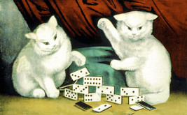 My Little White Kittens Playing Dominoes Currier &amp; Ives Vintage Cat Image 6x10 - £19.78 GBP