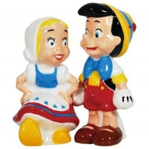 Primary image for Walt Disney's Pinocchio and Doll Ceramic Salt and Pepper Shakers Set NEW UNUSED