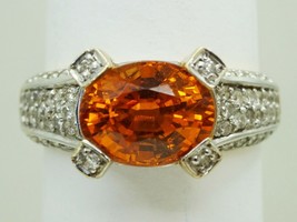 3.88ct tw Natural Mandarin Garnet Earth Mined Diamond Ring 14k Two Tone Size 8 - £2,728.79 GBP