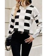 Black Checkered Crew Neck Drop Shoulder Knit Sweater - $212.78
