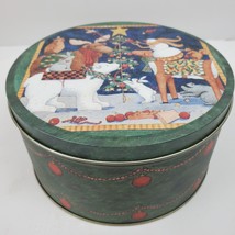 Vintage Snowman Moose Polar Bear Unbranded Candy Cake Tin EMPTY 5.25x3 Inch - £12.87 GBP