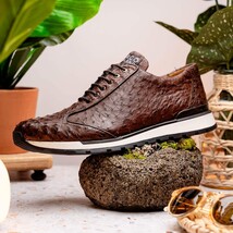 Hand painted genuine ostrich quill Sneaker Shoes Scanno Antique Brown image 12