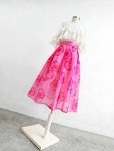 Summer Red Rose Midi Party Skirt Outfit Women Organza Plus Size Midi Skirts image 8