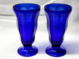 Vintage Anchor Hocking Cobalt Blue Octagon Fountainware Glass Footed - Pair Of 2 - $15.82