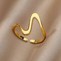 Kpop Style Cuff Ring Stainless Steel 18k Gold Plated Adjustable - £15.63 GBP