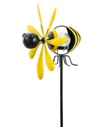 Bee Wind Spinner Solar 35&quot; Double Pronged Garden Stake Black Yellow - £54.50 GBP