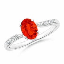 ANGARA 7x5mm Natural Fire Opal Solitaire Ring with Pave Diamonds in Silver - £285.68 GBP+