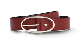 Womens vegan belt red apple skin casual elegant oval buckle clasp square tip - £51.38 GBP