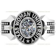 Women Custom School Class Ring Oval Birthstone Silver 925 Identity Collection - £88.25 GBP