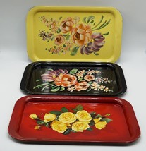 Set of 3 Floral Tin Television Tray Serving - $34.64