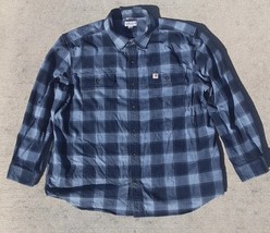 Carhartt Original Fit Button Front Work Blue Flannel Plaid Shirt Men 2XL... - $16.33