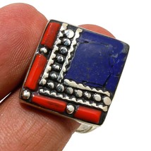 Lapis Lazuli Red Coral Handmade Bohemian Jewelry Nepali Ring Adjustable SA 2053 - £3.18 GBP