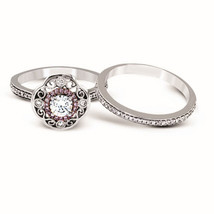 Argento 0.8CT Diamanti Sposa Fidanzamento Matrimonio Set Anello a Fiore Finto - £429.16 GBP