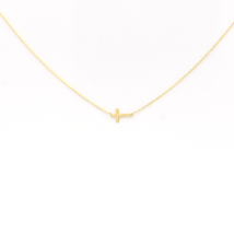 14 k gold cross necklace solid gold sideways cross necklace - £104.41 GBP