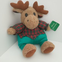 Vtg Christmas Moose Puffalump Nylon Plush Fuzzy Kenley Holiday Gift With Tag - £10.81 GBP