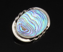 925 Sterling Silver - Vintage Twisted Edge Oval Abalone Brooch Pin - BP9846 - $36.04