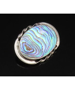 925 Sterling Silver - Vintage Twisted Edge Oval Abalone Brooch Pin - BP9846 - €30,97 EUR