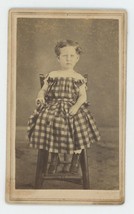 Antique ID&#39;d CDV c1860s Adorable Girl Named Minnie Brownlee Sitting in Dress - £7.41 GBP