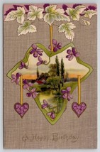 Beautiful Purple Flowers Hearts For Happy Birthday Greetings Postcard L21 - £3.11 GBP
